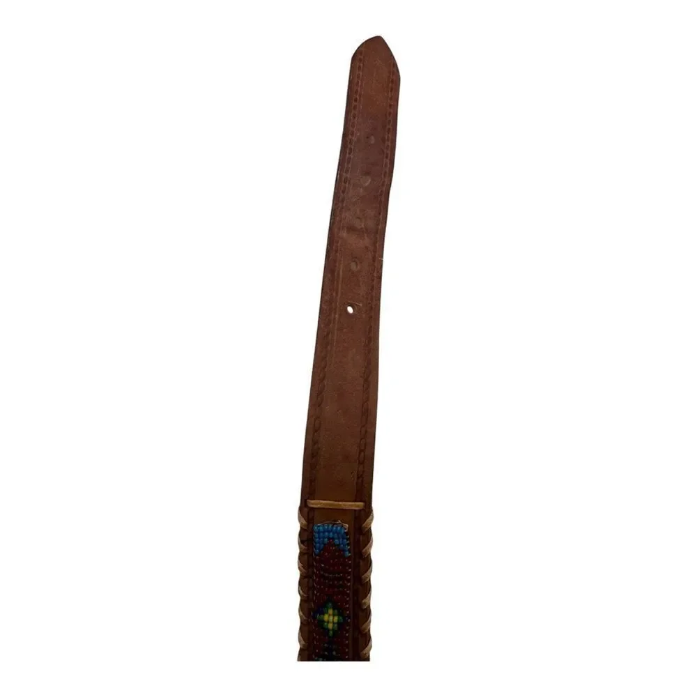 Vintage Kodiak Alaska Beaded Native American Leather‎ Brown Belt Men’s 28